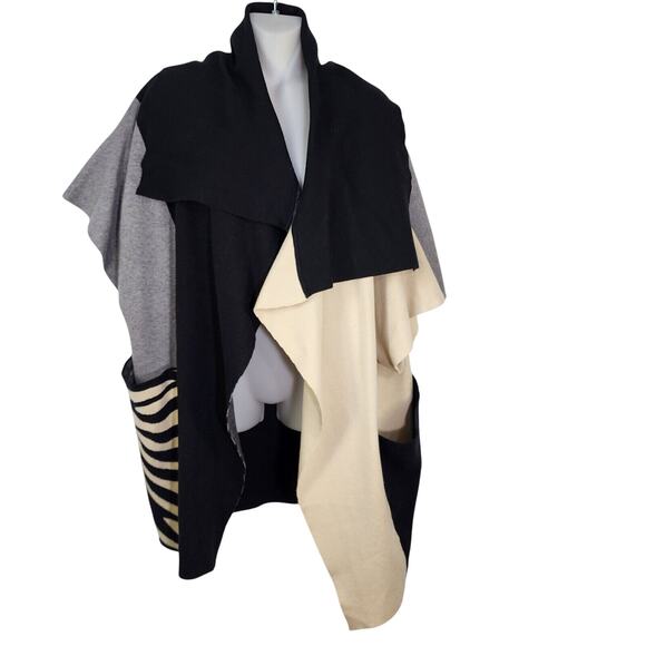 THML Cardigan Sweater Small Draped Color Blocked Oversized Open Front Pockets - Picture 1 of 10